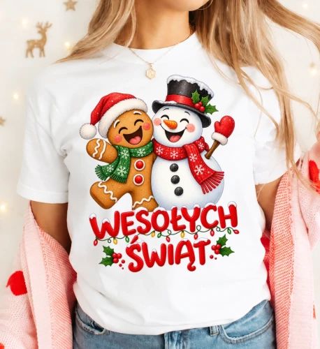 Biała damska koszulka świąteczna na Mikołajki - merry405-7.webp