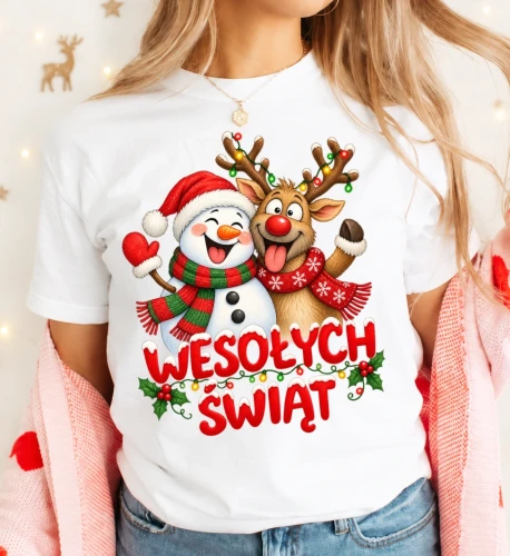 Biała damska koszulka świąteczna na Mikołajki - merry405-9.webp