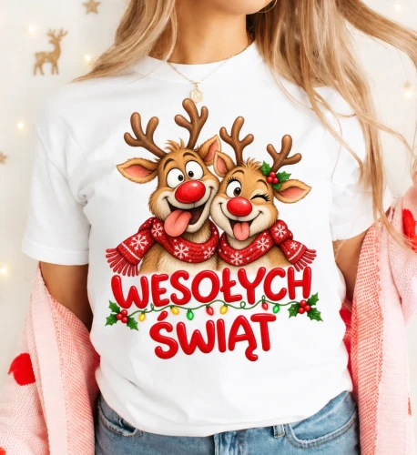 Biała damska koszulka świąteczna na Mikołajki - merry405-10.webp