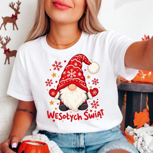 Damska biała koszulka z reniferem .webp