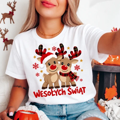 Damska biała koszulka z reniferem - 7.webp
