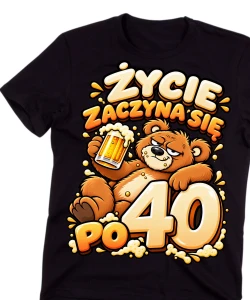 Męska koszulka na 40 urodziny - ŻYCIE ZACZYNA SIĘ PO 40 