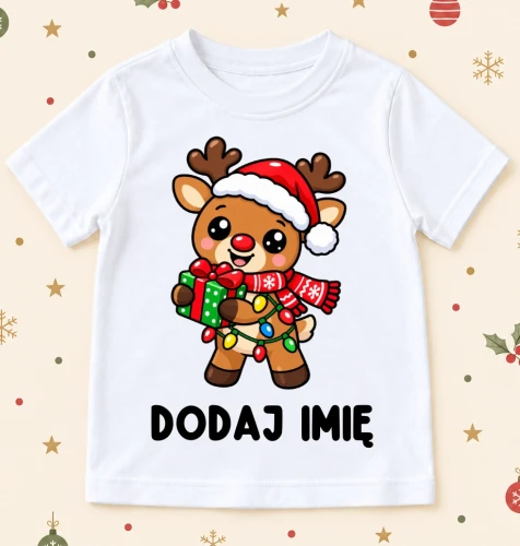 Koszulka dla dziecka na Mikołajki z reniferem.webp