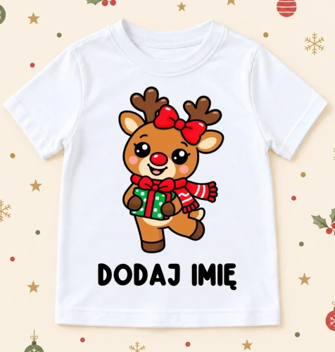 Koszulka dla dziewczynki z reniferem i imieniem na Mikołajki.webp