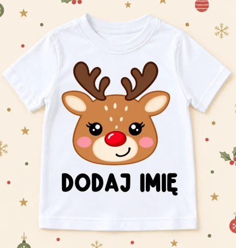 Koszulka z reniferem dla dziewczynki i imieniem.webp