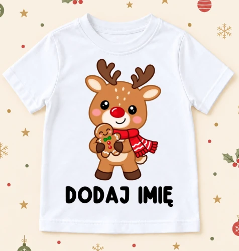 Personalizowana koszulka z reniferem i imieniem dla dziecka.webp