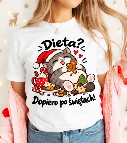 Śmieszna damska koszulka świąteczna - DIETA DOPIERO PO ŚWIĘTACH .webp