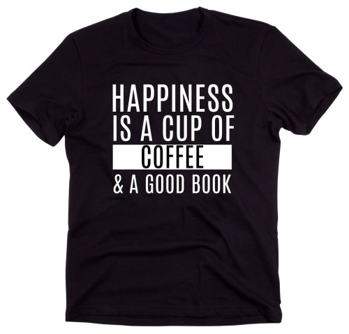 Czarny Klasyczny T-shirt "HAPPINESS IS A CUP OF COFFEE.."