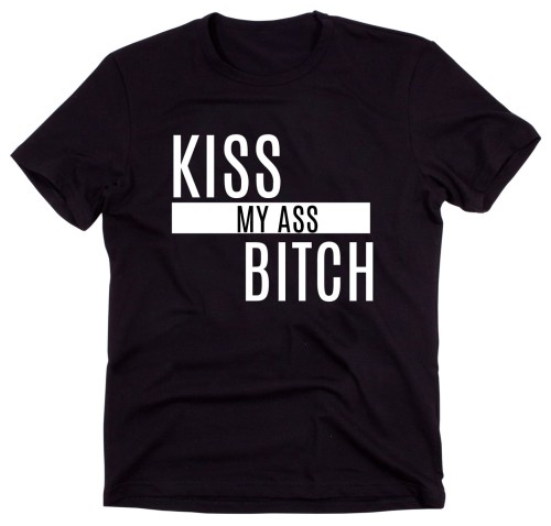 Czarny Klasyczny T-shirt "KISS MY ASS BITCH"